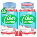 2 Pachete - Gume de fibre pentru adulți, Probiotice fără zahăr și gume de fibre prebiotice, cu Inulin, Root Fos & Cloride - pentru regularitate, Digestion & Gut Health - Vegan, Gluten Free, 120 Counts