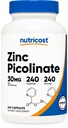Picolinat de zinc Nutricost 30 mg, 240 capsule - GMO fără gluten şi fără gluten