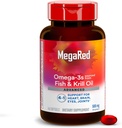 MegaRed Omega 3 Suplimentul de ulei de pește + ulei Krill 500mg, Advanced 4in1 EPA & DHA Omega 3 Softgels acid gras (Bumbac 140cnt), Fosfolipide, susține creier comun și Heart Health