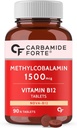 Generic Carb-Amide Forte Vitamina B12 comprimate 1500mcg - Forma activă de metilcobalamină B12 Supliment pentru bărbați și femei - 90 Veg comprimate