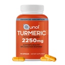 Curcumina Qunol Turmeric cu Pepper negru, extract de turmeric 2250 mg cu 95% Curcuminoide, Supliment Turmeric Extra Putere, Absorbție îmbunătățită, Supliment de sprijin comun, 90 Capsule vegetariene