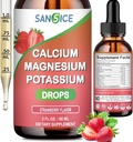 Calciu Magneziu Suplimente de potasiu, Magneziu Glicinat 400 mg Zinc Multivitamine Drops Calciul Potasiu Supliment de înaltă absorbţie Vegan Non OMG (60ml/Strawberry Flavor)
