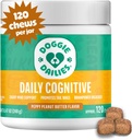 Doggie Dailies Cognitive Chews Puppy, Vitamine cu DHA, Selenium, Organic Ashwagandha & Antioxidanti pentru a sprijini sanatatea creierului, Functia sistemului nervos si promovarea calmului (Unt de Peanut) 120 Chews moale