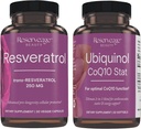 Reservage Beauty, Resveratrol 250 mg, Antioxidant Supliment pentru inima si sanatate celulara 30 Caps & Ubichinol CoQ10 Stat - Suport pentru sistemul cardiovascular, Niveluri energetice si sanatate celulara - 30