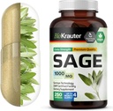 BIO KRAUTTER Sage Supplement Capsule 1000 mg - 250 Vegan Caps - Supliment cu Salvia Officinalis - Suport imun si digestiv - Bogat in antioxidanti