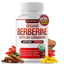 Berberina organică cu scorțișoară Ceylon 2175mg - supliment Berberine premium extract de puritate mare USDA Organic, sistem imunitar de sprijin, Berberine Plus Complex, Non-GMO Vegan pentru bărbați Femei 90 capsule