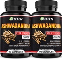 BEBEFEN capsule Ashwagandha - 7550 mg pastile de formula cu extract de piper negru - 90 capsule Ashwagandha Supliment pentru suport energetic - 3 luni de aprovizionare (Pachet de 2)