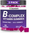 Vitamina B Complexul Gumries fără zahăr cu vitamina C, Vitamine B Complexe metilate pentru femei, Bărbați și Adulți - B12, B1, B2, B3, B5, B6, B7, B9 - Suplimentul Complex Vitamin B pentru Suport Imune Energie