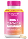 Pink Stork Supliment prenatal de fier pentru femei - 18 mg non-consceptibil de fier & Vitamina C pentru sarcina, postpartum, & Alaptare - Focus, Oboseală, & Productia de celule sanguine - 2 luni de aprovizionare