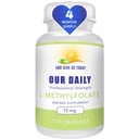 Şi să ne dea astăzi nostru DAILY L-Metilfolat 15 mg / 15000 mcg Putere maximă Active Folat, 5-MTHF, Filler gratuit, gluten, non-GMO, capsule vegetariene (4 luni de aprovizionare) (120)