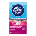 Alka-seltzer Plus Tuse & Sore Ghroat Fizzy Chews, Nu este nevoie de apă, On the Go Sore Ghroat Relief pentru adulți, Aroma de zmeură, 24 Conte