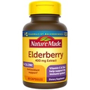 Nature Made Elderberry 400 mg Extract cu vitamina C și zinc, Supliment alimentar pentru suport imunitar, 60 capsule, 60 zile de aprovizionare