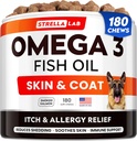 StrellaLab Omega 3 pentru câini - (180Ct) Tratamente de ulei de pește - Alergie și mâncărime Relief Skin & Coat Supliment - piele uscată mâncărime, tratament anti Shedding & Hot Spots - Pet Salmon Oil Chews - Aroma de somon afumat