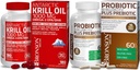 Probiotic Bronson 50 Miliarde CFU + Prebiotic cu polifenoli de mere și fructe de Ananas Extrac Antarctic ulei de krill 1000 mg cu Omega-3s EPA DHA