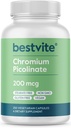 Picolinat de crom BESTVITE 200mcg (250 capsule vegetariene) - Fără stearates - fără fosfat dicalcic - Vegan - gluten liber - non-GMO