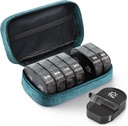 Auvon Canvas Bag Travel Pill Organizator de 2 ori pe zi, Large AM/PM Săptămânal Pilula Cutie 7 zile Pilula cu Cyan Portable Zipper sac de haine pentru Holding Suplimente, Vitamine și uleiuri de pește