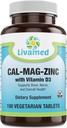 Cal-Mag-Zinc Chelated with Vitamina D3, Bone supliment de rezistență - oase sănătoase și dinți, inimă, mușchi și sistem cardiovascular sănătos - Cele mai bune alimente integrale Vitamina si Complex mineral-100 Vegan Caps