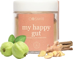 cosmix My Happy Gut, pentru o mai bună Digestion, Blooting & Global Gut Health, Natural, Plant-Based Superfood Blend, Makes upto 40 Servings, Adăugat Sugar, Vegan 50 G (Pachet de 1) Brown