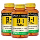 MASON NATURAL Vitamina B1 Tiamină 250 mg, 300, alimentare de zi, Supliment alimentar pentru a sprijini nivelurile de energie naturală, 100 comprimate (Pachet de 3)