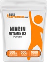 BulkSupplements.com Niacin pulbere - Supliment vitamina B3, Niacin 500mg - Niacin Culoare, Niacin cu Flushing - Gluten gratuit, 500mg de Niacin per Serving, 500g (1.1 lbs) (Pachet de 1)