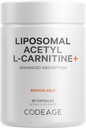 Codeage Liposomal Acetil-L-Carnitine+ Supliment - 500 mg Acetil-L-Carnitină per Serving - 3-Lonth Supply, Liposozomal Livrare - Alcar Supliment - L-Carnitina - Non-GMO, Gluten-Free, 90 capsule
