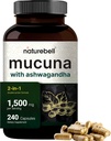 Mucuna Pruriens Capsules, Triple Strength 1500mg Per Serving, 2 in 1 Formula, Made with Mucuna and Ashwagandha, 240 Capsules, Potent Seed Extract, Positive Mood, Relaxation & Restoration Support