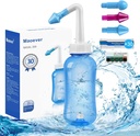 MAOEVER Neti Pot Sinus Clătire Nasal Spălați 300ML Neti-Pot cu 30 Pachete de sare de spălare nazale și termometru autocolant Curățare flacon de spălare Irigare presiune pentru adulți și copii BPA gratuit (albastru)
