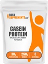 BulkSupplements.com Pudră de proteine cazeină - Micellar Casein pulbere, Proteină slow digesting - fără aromă și gluten, 30g per Serving, 250g (8,8 oz) (Pachet de 1)