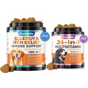 Câine Alergie Chews + Carmelie 24 în 1 câine Multivitamine Chewable - 400 Tratamente - Sezoniere Alergie Ajutor + Vitamine de câine pentru Hip & Joint, Skin & Coat, Imune Health (Aroma de pui)