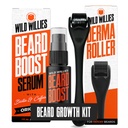 Wild Willies Barbă de creștere Kit - Premium Derma Roller & Beard Boost Ser - Microneedle Roller & Beard Ser de creștere a părului cu Biotin & Cafeina pentru Barbă Fuller, Care Scalp - Ușor de utilizat Kit cu Case