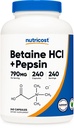 Nutricost Betaine HCl + Pepsin 790 mg, 240 capsule - Vegetarian & OMG liber
