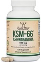 Suplimente din lemn dublu Ashwagandha KSM 66 Extract organic și studiat clinic (600 mg per servire, 120 capsule, 60 serviri) Adaptogen Cortisol Manager pentru femei și bărbați