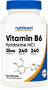 Nutricost Vitamina B6 (Pyridoxine HCl) 25 mg, 240 capsule - non-GMO, gluten gratuit și vegetarian prietenos