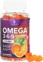 Omega 3 6 9 Gume - Vegan Omega 3 Supliment Gummy - Essential Fatty Acids Ulei 369 Complex Inima Suport & Brain pentru femei, Bărbaţi & Sarcina, Peşte gratuit non-GMO, Orange Aroma - 60 Gume