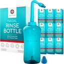Medi Grade Sinus Clătire Sticla, 500ml cu 30 Pachete de clătire Sinus - Sistem complet de irigare nazală - Neti Pot Nose Cleaner - Kit Nasal pentru Acasă sau Călătorie - 2 Sfaturi Nasal Clătire și sac de stocare