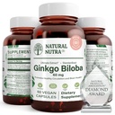 Natural Nutra Ginkgo Biloba, Îmbunătățește circulatia la creier și stimulează memoria, crește fluxul de oxigen, și îmbunătățirea funcției cerebrale, sprijinirea sănătății nervoase, Vegan și gluten gratuit, (60) Capsule