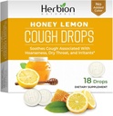 HERBION Naturals Cough Drops, Dietary Supplement, Soothes Cough, pentru adulți și copii de peste 6 ani, fără aromă artificială, fără culoare adăugată (18 Count (Pachet de 1), Honey Lemon)