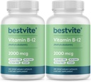 BESTVITE Vitamin B12 (Metilcobalamină) 2000mcg (480 capsule vegetariene)(2 x 240) (metil B12) - No Stearates - Vegan - Non OMG - Gluten Free