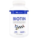ML Naturals Biotin 10000 mcg 240 Capsule vegetale. Suportă păr sănătos, piele, unghii, și producția de energie, NSF-Certified & cGMP-Compliant