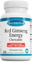 EuroMedica Red Ginseng Energie - Supliment pentru a sprijini energie sănătoasă și focalizare - Suplimentul plantei cu coreeană roșu Ginseng Root pulbere - Tablete Vegan pentru a ajuta rezistenta sanatoasa - 30 comprimate masticabile