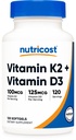 Nutricost Vitamina D3 + K2 (5000 UI D3 / 100mcg MK7), 120 Softgels 