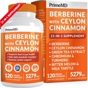 21-in-1 Berberine Supliment cu Ceylon Scorțișoară - Berberine 1500 mg cu crom, bitter Melon și extract de ceai verde - Berberine 5X pentru managementul greutății și suport metabolic cu 5279 mg (120 ct)