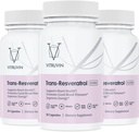 Vitruvin Trans-Resveratrol 500mg, 3 sticle Pack, Vegan, Non-GMO, Gluten-Free, Gelatină-Free.