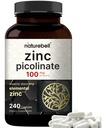 Picolinat de zinc de înaltă potenţă 100 mg - 240 capsule, formă biodisponibilă de zinc pentru suport imunitar şi sănătatea pielii - non-GMO şi gluten