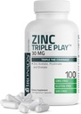 Bronson Zinc Triple Joaca 30 mg Triple Suport Imun cu acetat de zinc, Picolinat & Orotate - Immune, Antioxidant & Skin Health Support - 100 Capsule vegetariene