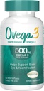 OVEGA-3 Plant-Based Omega-3 din Algal Oil Daily Supplement, 500mg, Supports Brain, Eye & Heart Health, Două mini softgels pe zi, 60 Conte