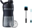 BlenderBottle SportMixer Sticla Shaker Perfect pentru Shake-uri de proteine și antrenament pre, 20-Ounce, Black & 2-in-1 Shaker Sticla și Straw Curățare Perie, 1 Pack,Gray