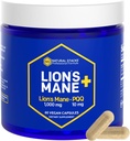 Lions Organic Mane Supliment Capsule - 1000mg Lions Mane Mushroom cu 10mg PQQ - Optimizer pentru celule cerebrale de memorie, de învăţare, funcţie mitocondrială - 60 capsule de ciuperci fructat organism