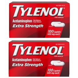 Tylenol Extra Force Pain Reliever și Reductor de Febră Caplete, 500 mg Acetaminofen, Pastile de calmare a durerii pentru dureri de cap, dureri de spate, dureri de dinți și dureri minore de artrită, 200 Conte