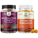Bundle de extra puterea Capsulele Hawthorn Berry - Extras Digestion and Heart Health Supplement and Turmeric Gummies for Adulți Aroma piersicii - Extra Putere Suport comun Gummies